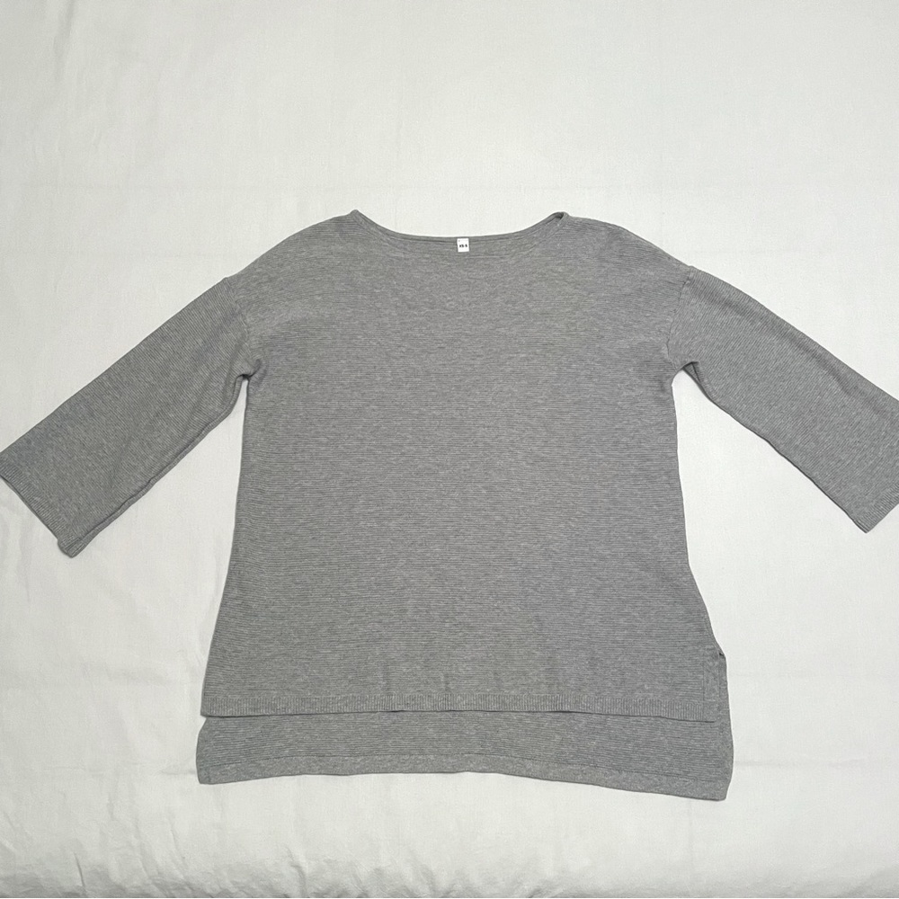 MUJI Gray Boatneck 3/4 Sleeve Cotton Silk Knit Sweater - Size Extra Small/Small